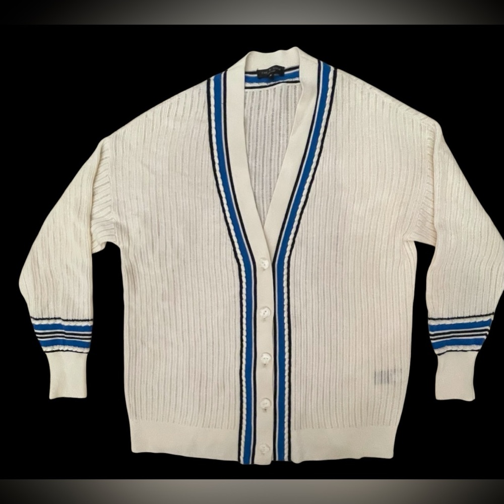 Rag & Bone Men's White Sweater with Blue Accents